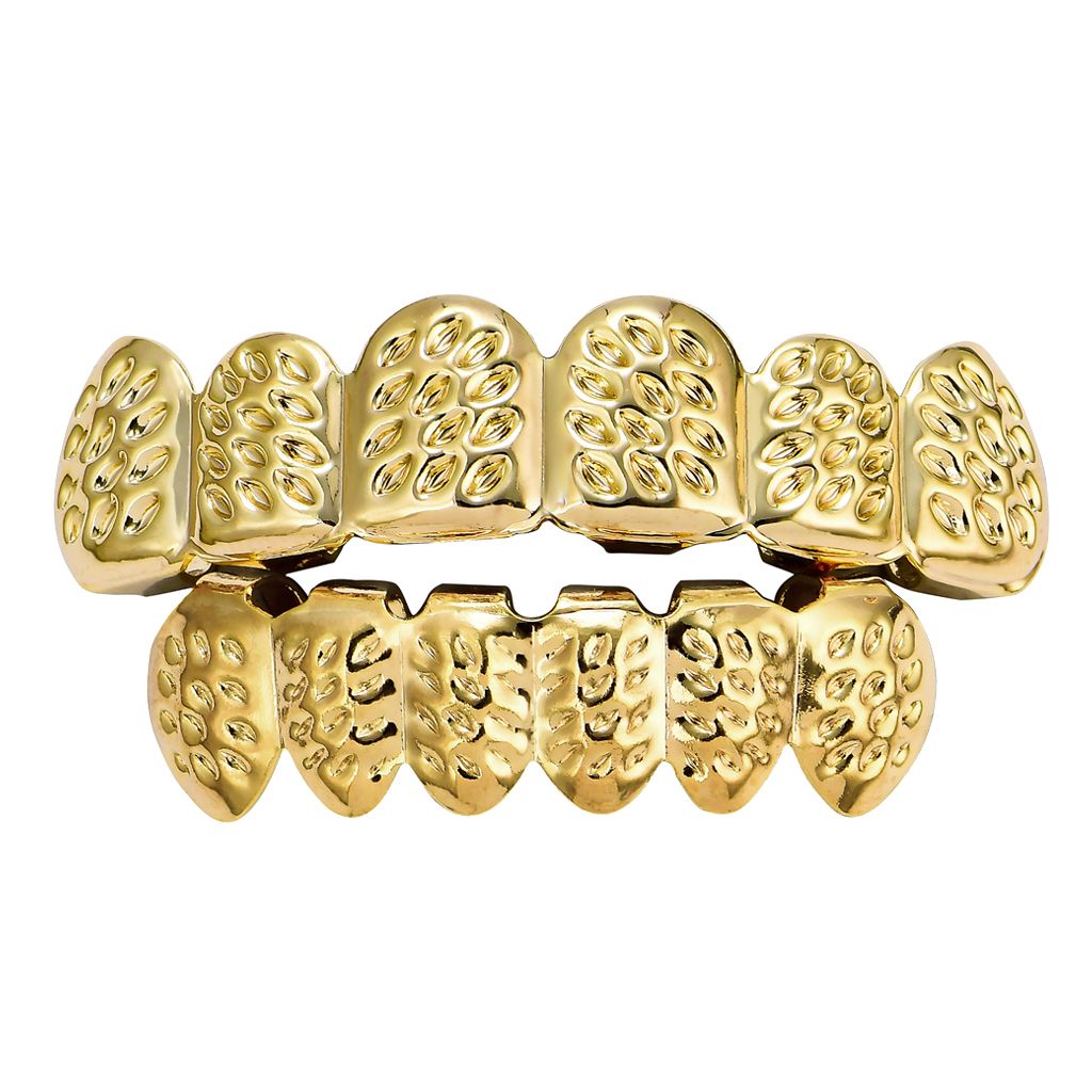 18K Hip Hop Teeth Grill Top & Bottom Grill Set Grill Mouth Teeth Golden