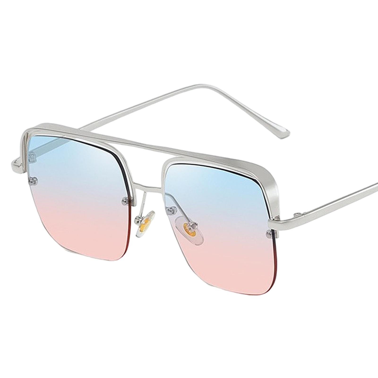 Womens Square Sunglasses Oversized Metal Frame UV Protection Chic Eyewear Silver Blue Pink