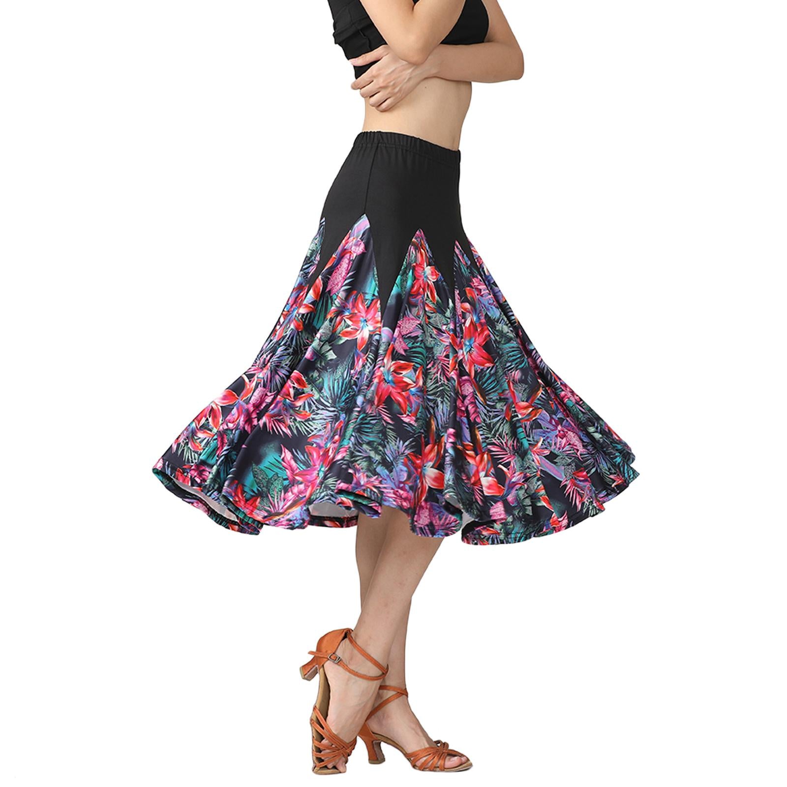 Women Big Swing Latin Ballroom Dance Skirt Waltz Flamenco Skirts Black