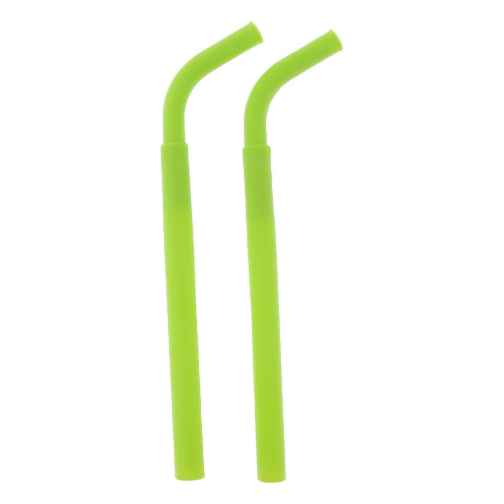 2pcs Silicone Flexible Reusable Straight Bendy Drinking Straws Dark Green