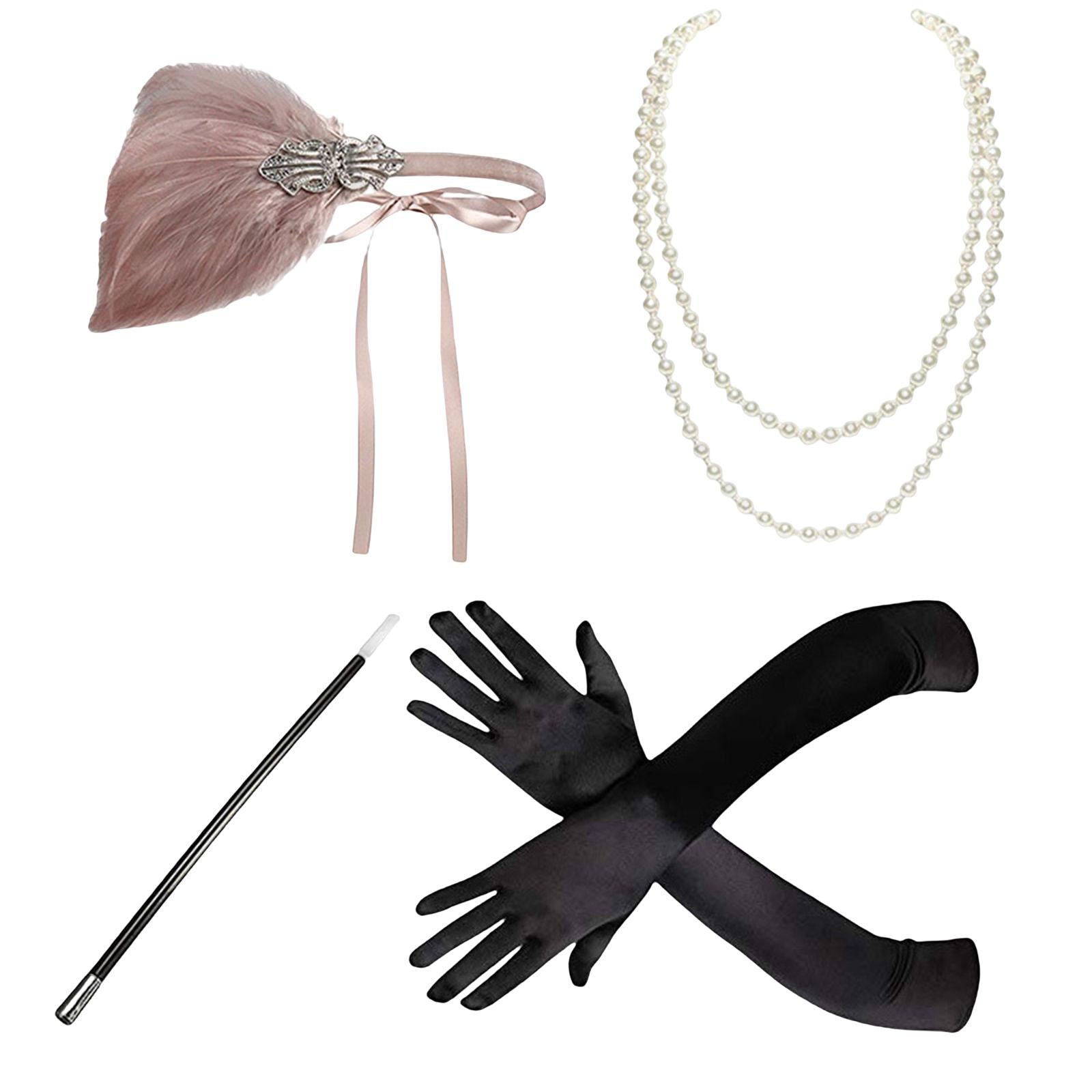 1920S Feather Headband Feather Headpiece for Theme Party Performances Stage 4 Pieces Pink
