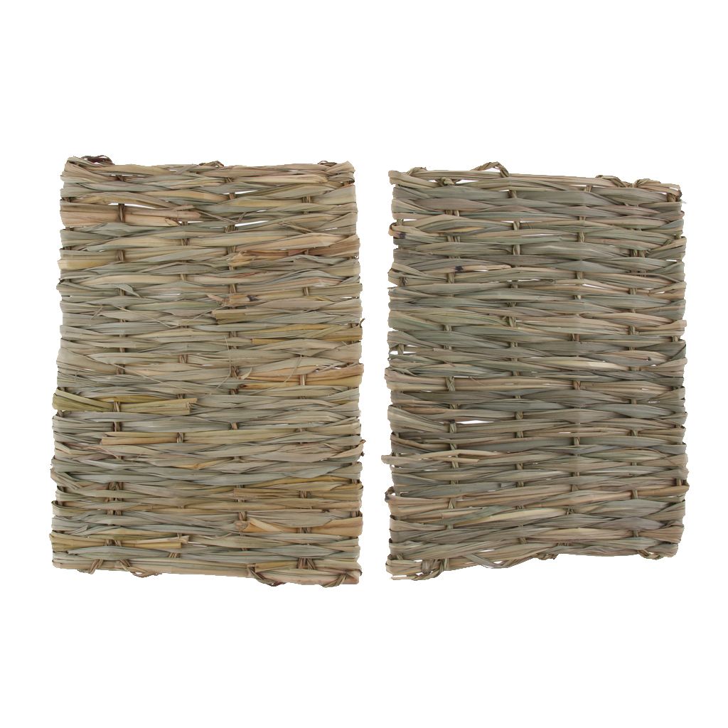 2 PCS Handwoven Straw Cage Mat Sleep Bed and Chew Toy for Small Pet Rabbit