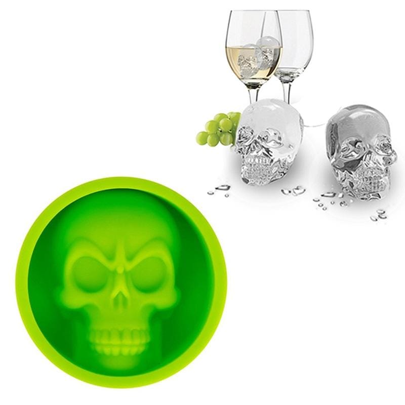 Kitchen Ice Box Food Grade Silicone Skull Ice Lattice Creative Whiskey Ice Ball Ice Mould (Green)