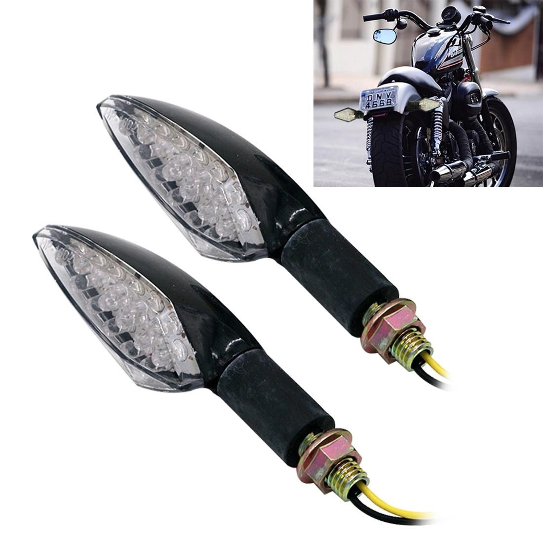 2 PCS Universal Leaf Shape Motorcycle Yellow Light Turn Signal Rear Indicator Light with 15 LED Lamps, DC 12V (Black)