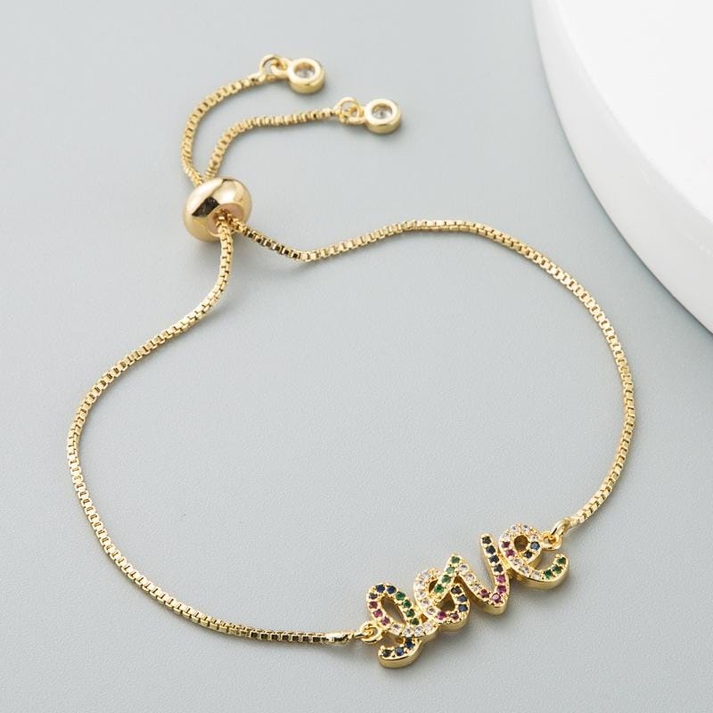 Letter LOVE All Copper Female Bracelet Colorful Zircon Bracelet