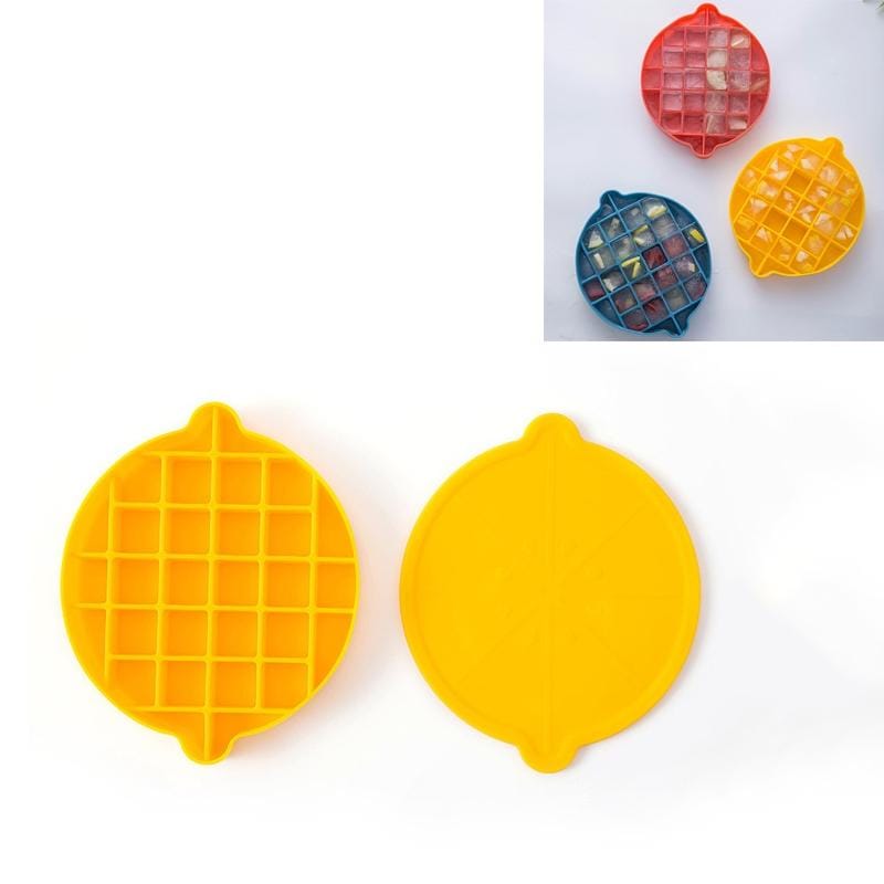 Lemon Shape Ice Grid Food Grade Silicone Ice Cube Mould Food Supplement Ice Box with Lid (Yellow)