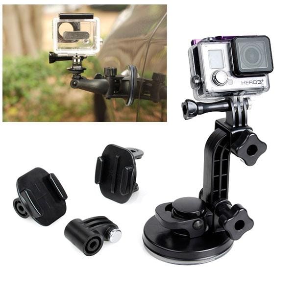 TMC Car Suction Cup Mount + Tripod Adapter + Handle Screw for GoPro Hero 4 / 3+ / 3 / 2 / 1 (Black)