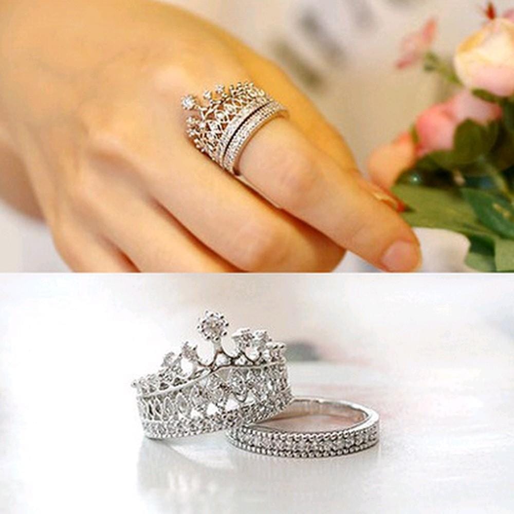 2PCS Fashion Accessories Jewelry Quality Crystal Lmperial Crown Ring For Women (9)
