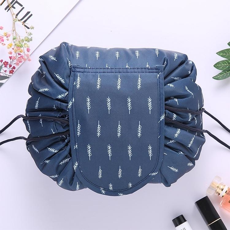 Fashion Waterproof Large Capacity Quick Drawstring Makeup Jewelry Storage Bag Women Travel Cosmetic Bag Toiletry Tool Kit (Navy feather)