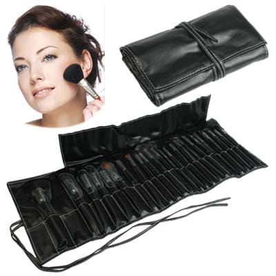Professional 24pcs Goat Hair Makeup Brush Set Beauty Kit Cosmetic + PU Leather Carrying Case (Black)