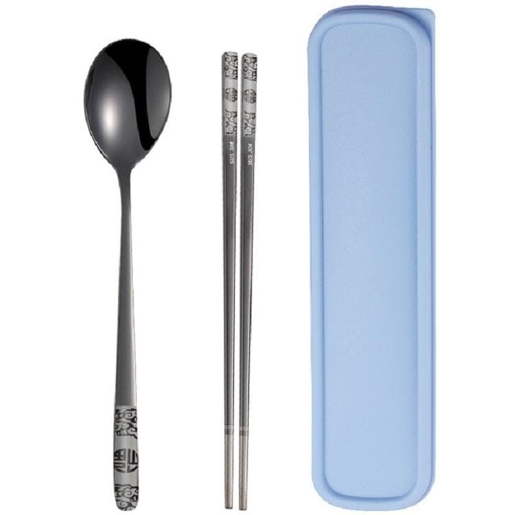 Stainless Steel Tableware Student Office Worker Portable Tableware Set, Specification:2 PCS / Set, Color:Black