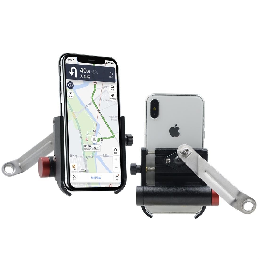 CS-868B1 Motorcycle Aluminum Alloy Mobile Phone Holder with Power Bank, Mirror Holder Version (Black)