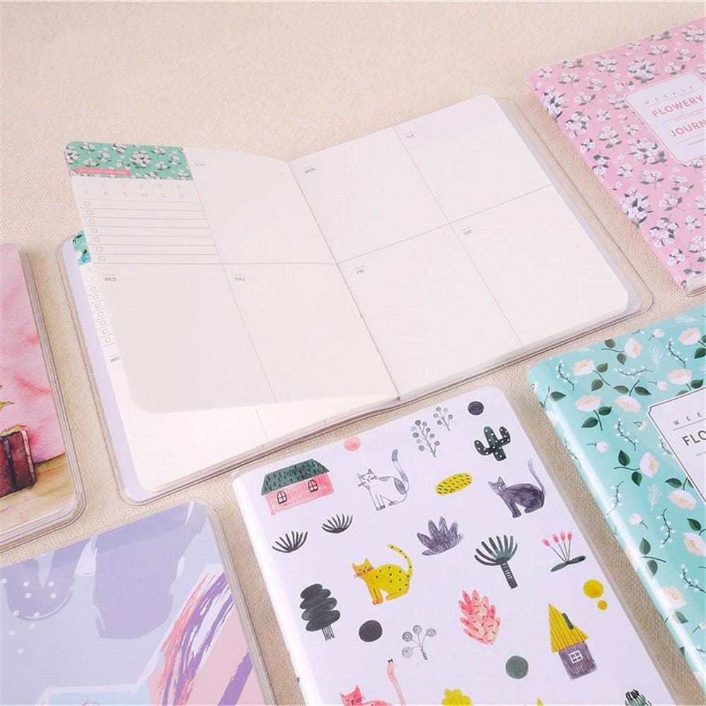 PVC Notepad Color Inner Page Week Plan A6 Pocket Hand Ledger (Pink Cherry Blossoms)