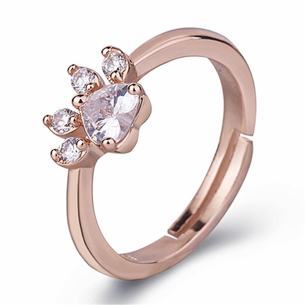 Women Crystal Cute Cat Claw Opening Adjustable Ring Jewelry (White diamond rose gold)