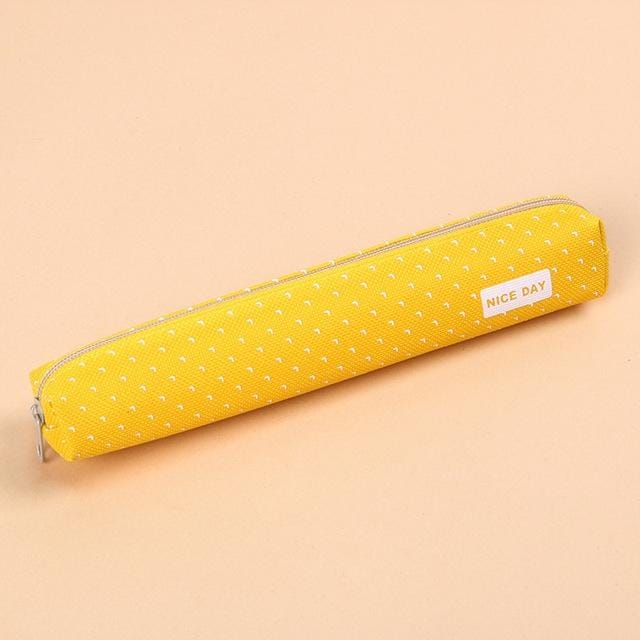 Kawaii Small Fresh Long Strips Candy Color Canvas Zipper Pencil Case (Yellow)