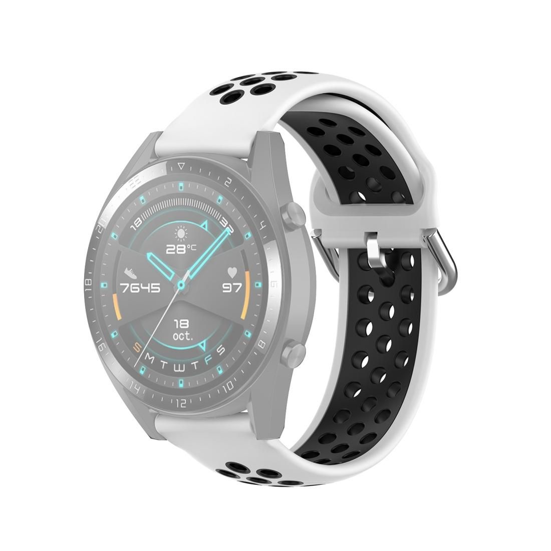 22mm Universal Sports Two Colors Silicone Replacement Strap Watchband (White Black)