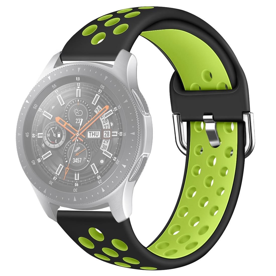 For Galaxy Watch 46 / S3 / Huawei Watch GT 1 / 2 22mm Smart Watch Silicone Double Color Wrist Strap Watchband, Size:L (Black Green)