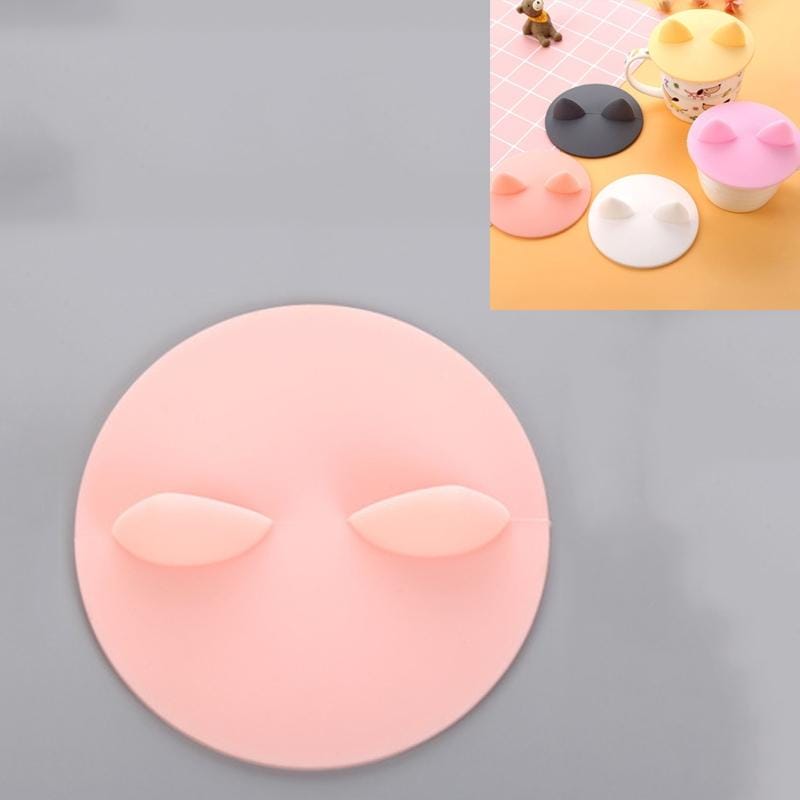 Silicone Cartoon Cat Ear Shape Universal Water Cup Lid Round Non-toxic Cup Lid (Leather Pink)