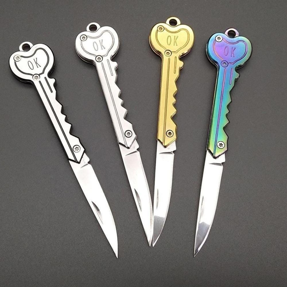 Mini Key Knife Camp Outdoor Keyring Ring Keychain Fold Self Defense Security Multi Tool (Gold)
