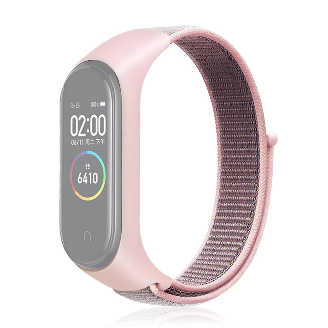 Smart Watch Nylon Woven Wrist Strap Watchband for Xiaomi Mi Band 3 / 4 (Pink)
