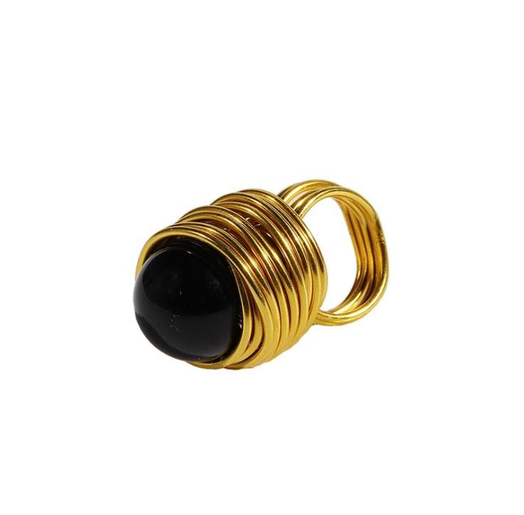 Boho Style Handmade Champagne Crystal Rings  Women Fashion Jewelry Wire Helical Wound Beads Finger Ring, Ring Size:9 (Style4)