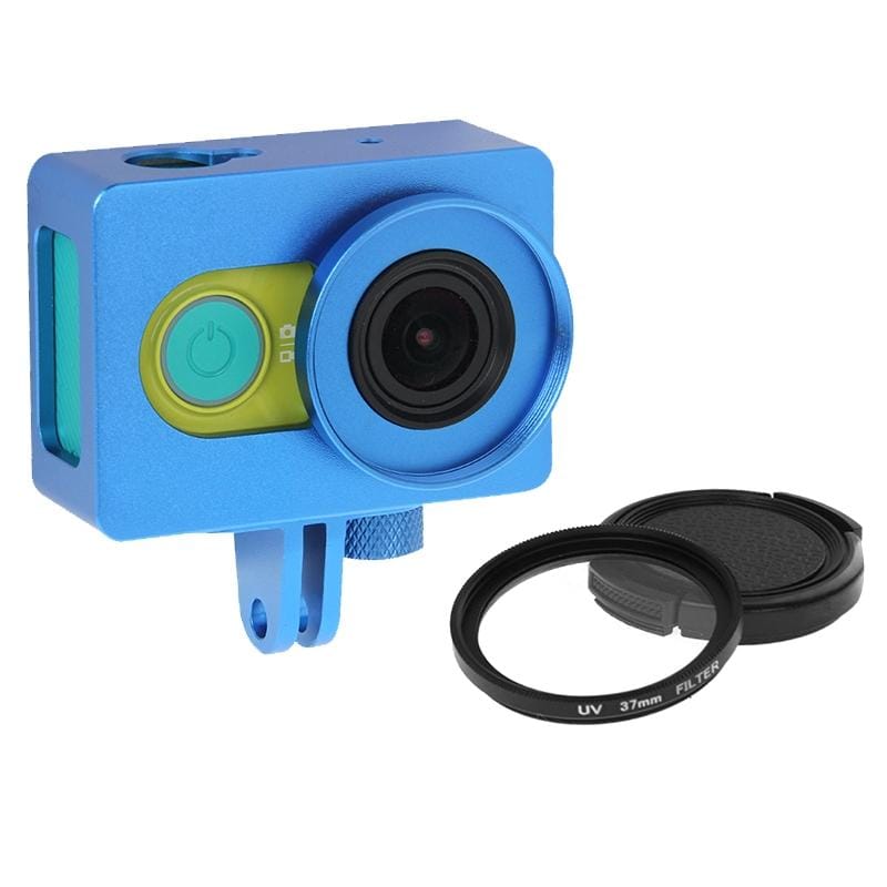 Housing Shell Metal Protective Cage with Mount Adapter + UV Lens Filter for Xiaoyi Sport Camera (Blue)