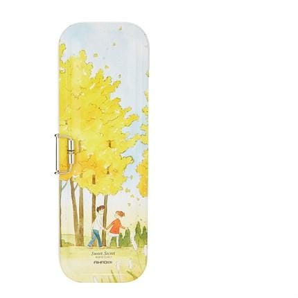 Student Pencil Case Double-deck Metal Material Double Layer Stationery Box Lovely Season Plants Pencil Box (Yellow)