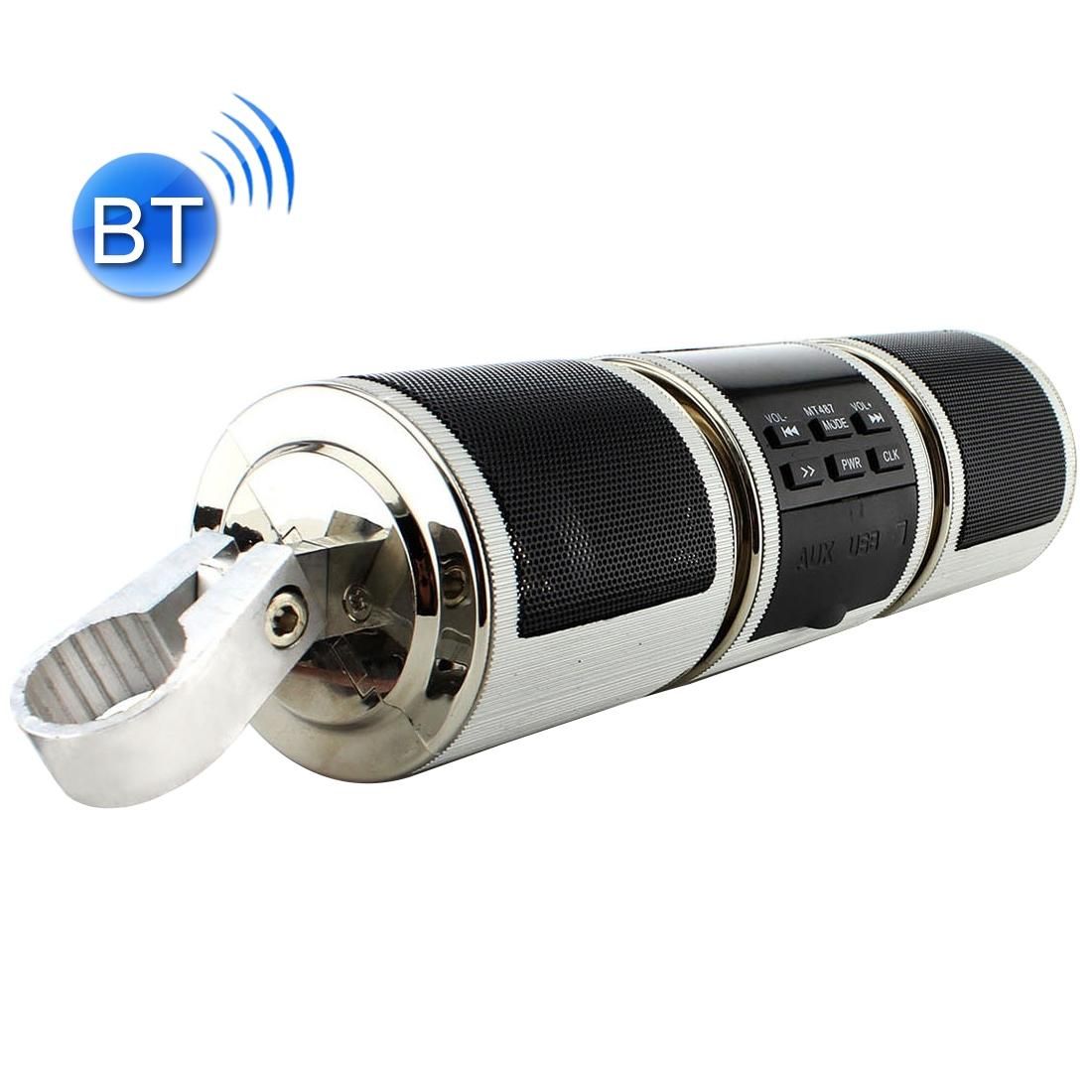 Motorcycle Waterproof Aluminum Shell Bluetooth Handle Stereo Speaker, Support BT/MP3/FM/TF (Silver)