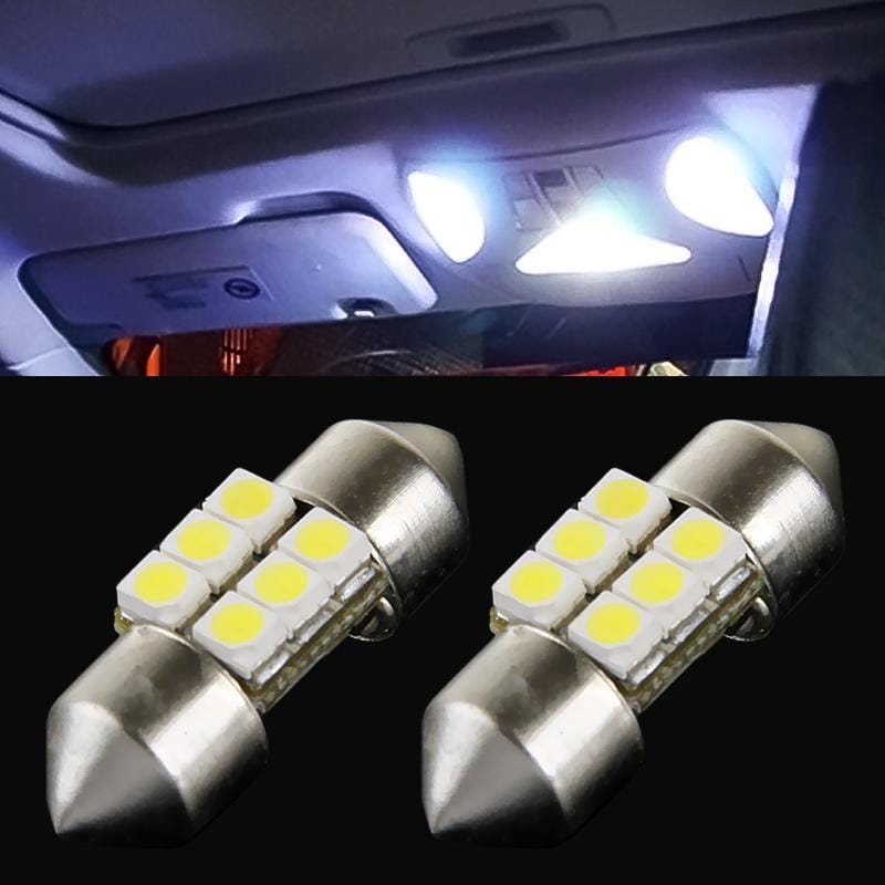 1 Pair 27mm White 6 LED 5050 SMD Car Reading Light Bulb