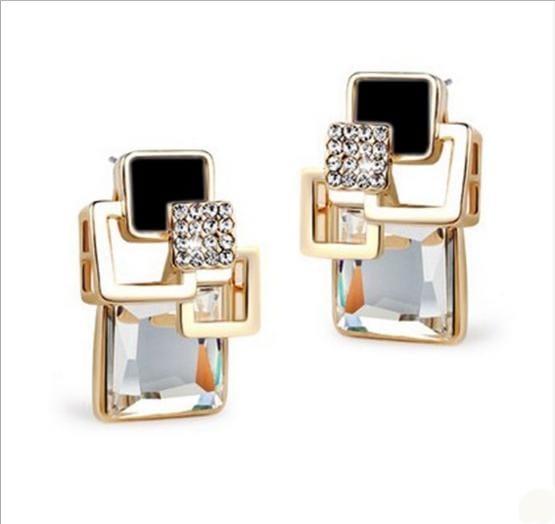 Stylish Square Crystal Earrings with Studded Earrings (E109White)