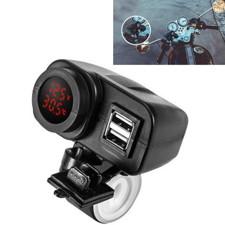 Motorcycle Car Mobile Phone Charger Waterproof Temperature Digital Display Charger with Switch (Red Light)