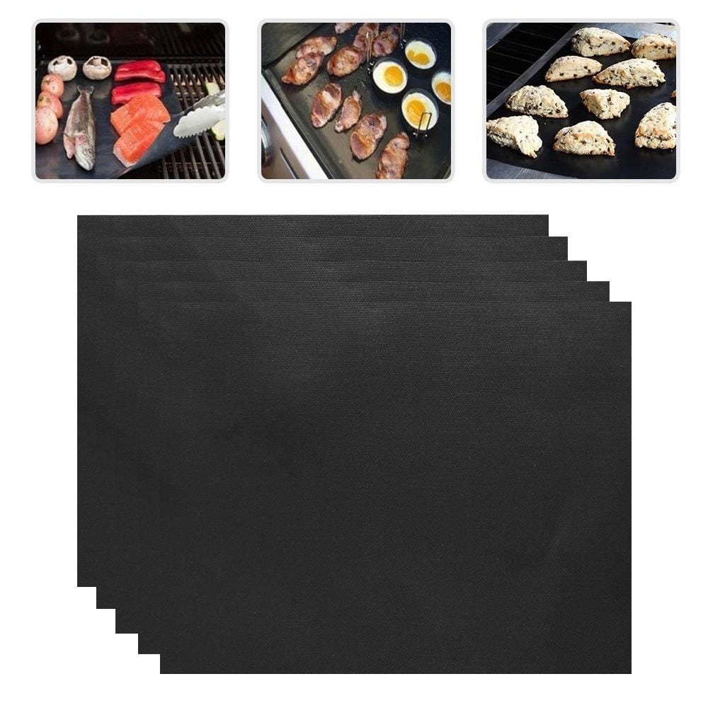 5 PCS 0.2mm Thick Barbecue Grill Mat Non-Stick BBQ Grill Mats, Size:40*33CM (Black)