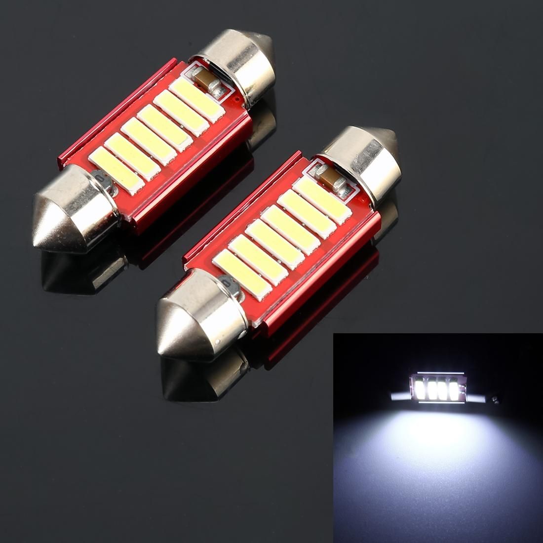 2 PCS 2W 100 LM 6000K 36MM 6 SMD-7020 LEDs Bicuspid Port Decoding Car Dome Lamp LED Reading Light, DC 12V (White Light)