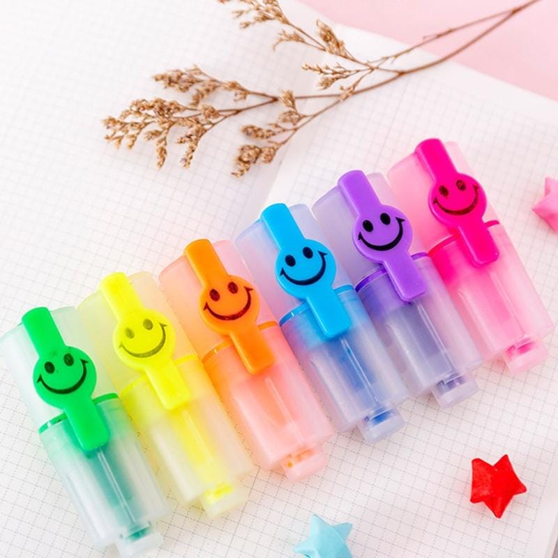 2 PCS Creative Smiley Fluorescent Marker Pen (6 In 1)
