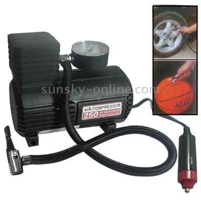 Mini Auto Air Compressor with Car Charger, 12V / 250 PSI (Black)