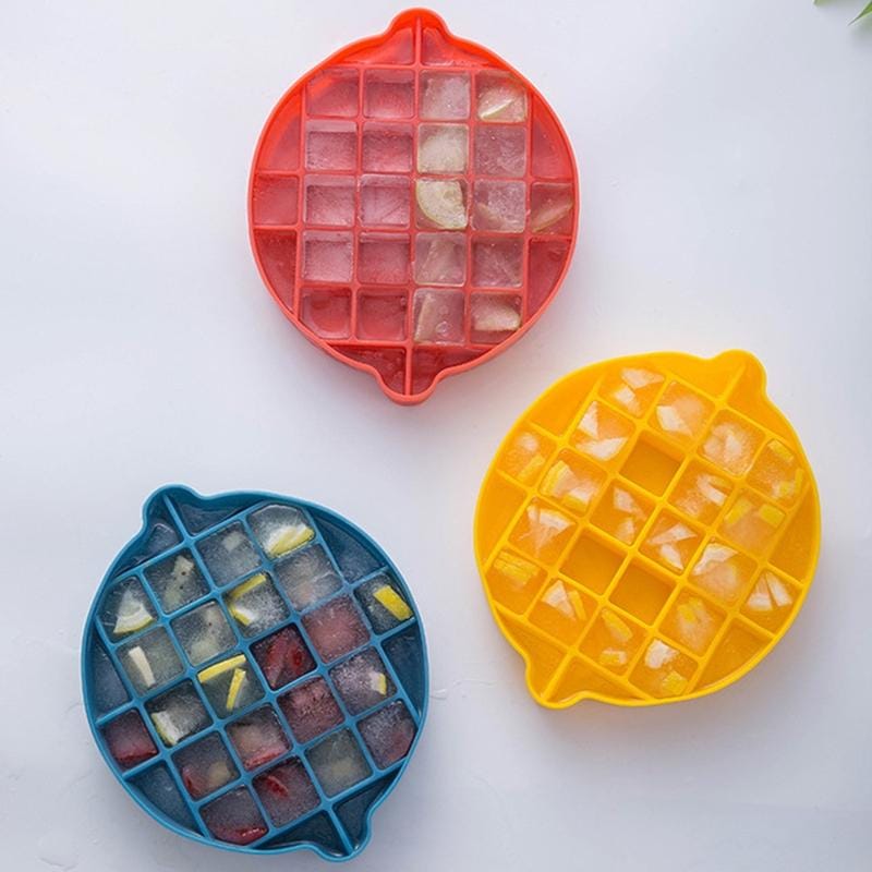 Lemon Shape Ice Grid Food Grade Silicone Ice Cube Mould Food Supplement Ice Box with Lid (Blue)