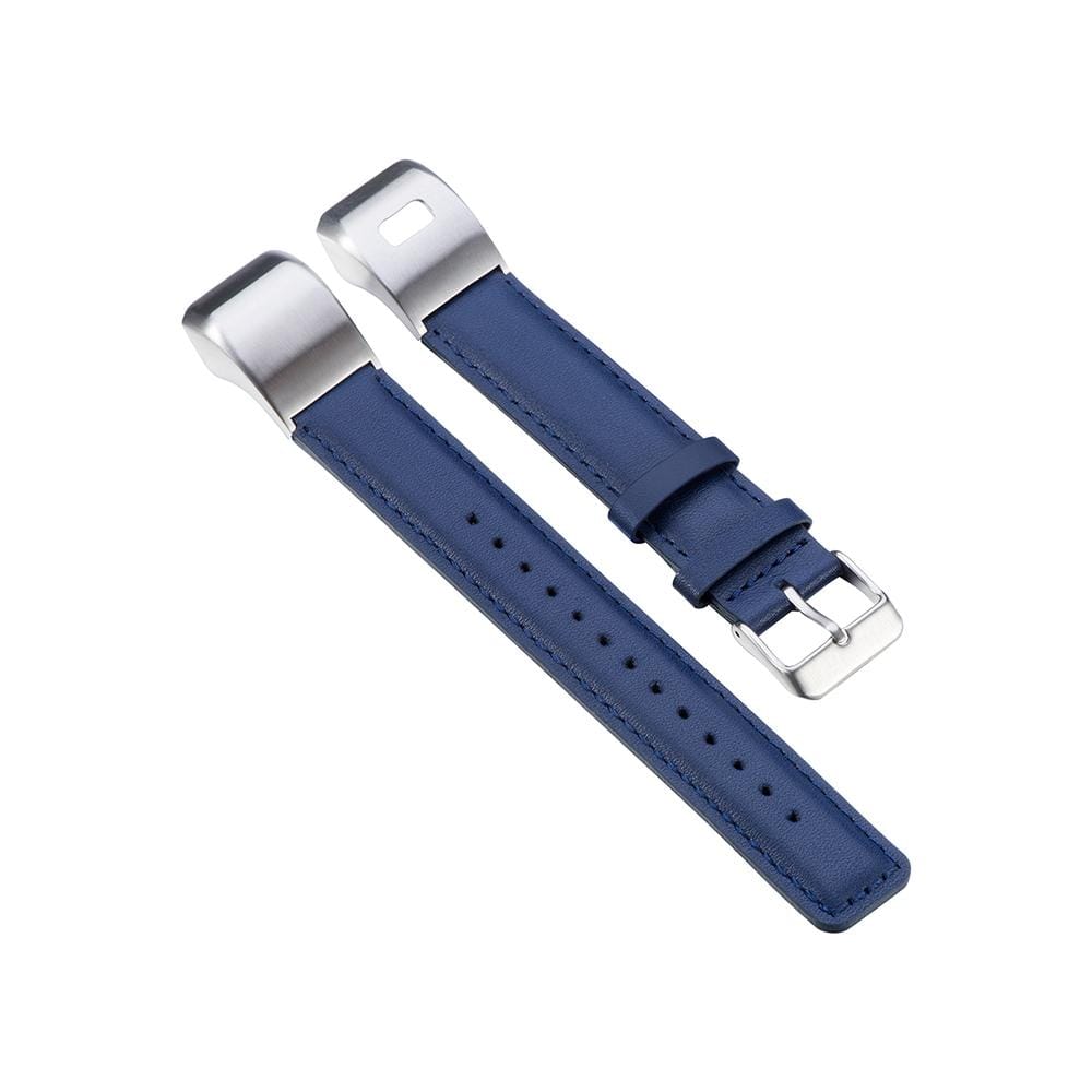 For Garmin Vivosmart HR Plus Genuine Leather Replacement Wrist Strap Watchband (Dark Blue)