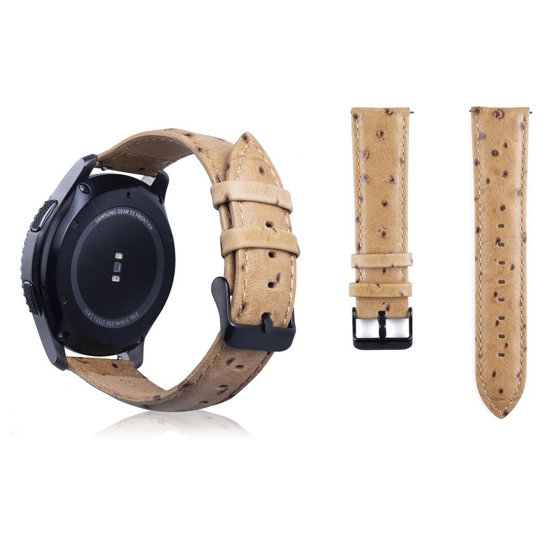 Ostrich Skin Texture Genuine Leather Wrist Watch Band for Samsung Gear S3 22mm (Light Brown)