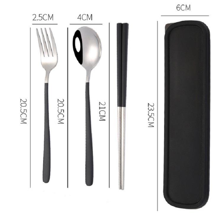 4 PCS / Set Portable Stainless Steel Tableware Creative Set Chopsticks Spoon Fork Gift, Color:Black