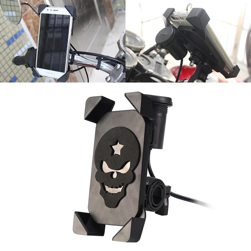 Portable Motorcycle USB Charger Mobile Phone Holder, Handlebars Version (Black)