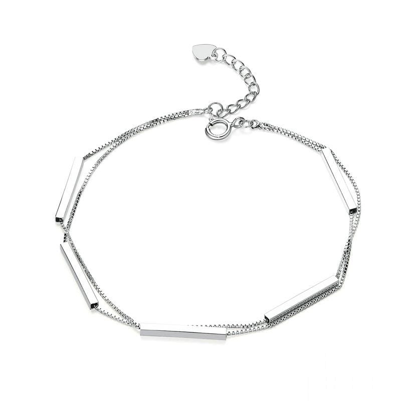 Geometric Double Bracelet S925 Sterling Silver Bars Platinum Plated Silver Bracelet