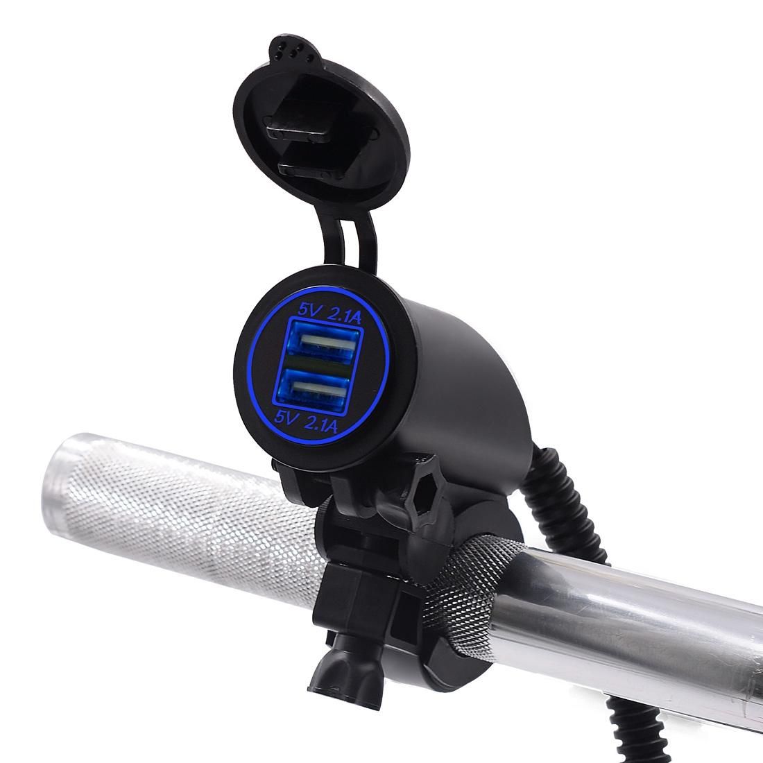 Motorcycle Faucet Dual USB Charger DC12-24V 4.2A IP66 with Aperture (Blue Light)