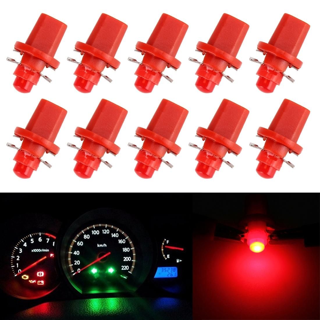 10 PCS 0.4W B8.5 Wedge Instrument Panel COB LED Light Dashboard Gauge Cluster Indicator Lamp Bulb (Red Light)