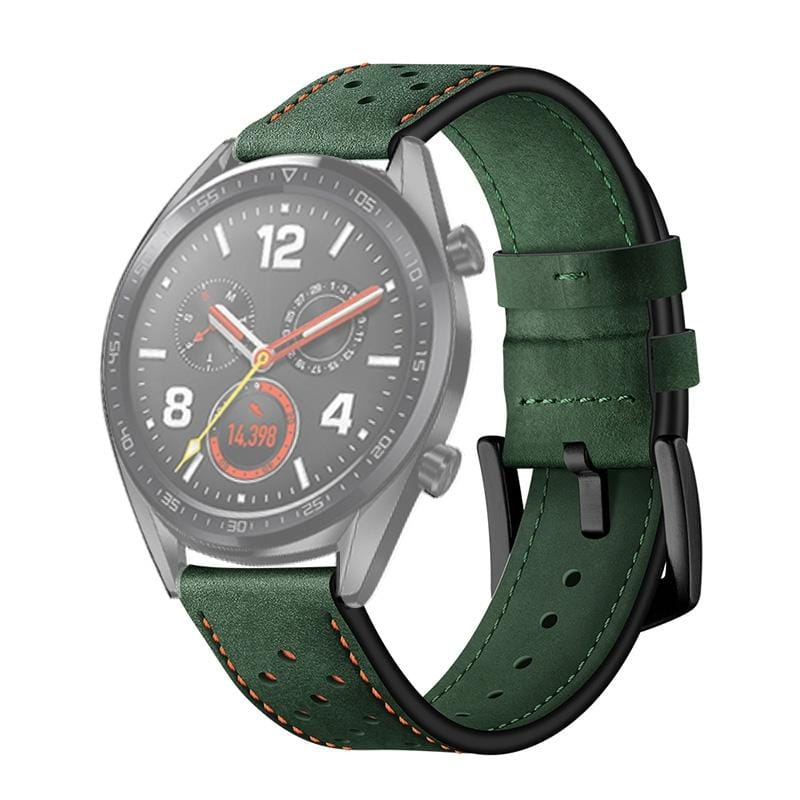22mm For Huawei Watch GT2e / GT2 46mm Plum Blossom Hole Leather Strap (Green)