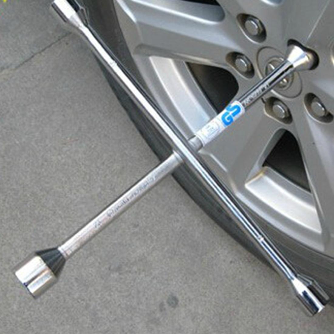 Compact Universal Tire Iron Lug Wrench with 17mm 19mm 21mm 23mm Socket Adapters