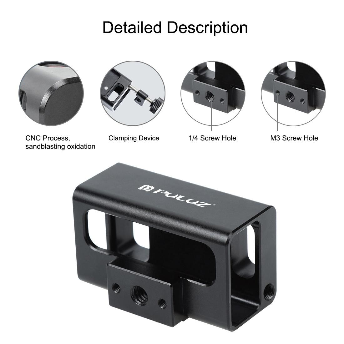 PULUZ Microphone Adapter CNC Aluminum Alloy Protective Case for GoPro HERO8 Black /7 /6 /5 (Black)