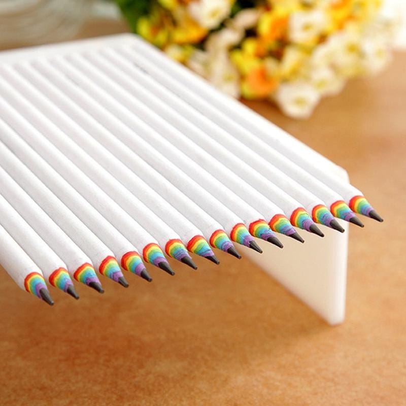 12 PCS Rainbow HB Environmental Pencil Paper Rod Pen (12 PCS White)