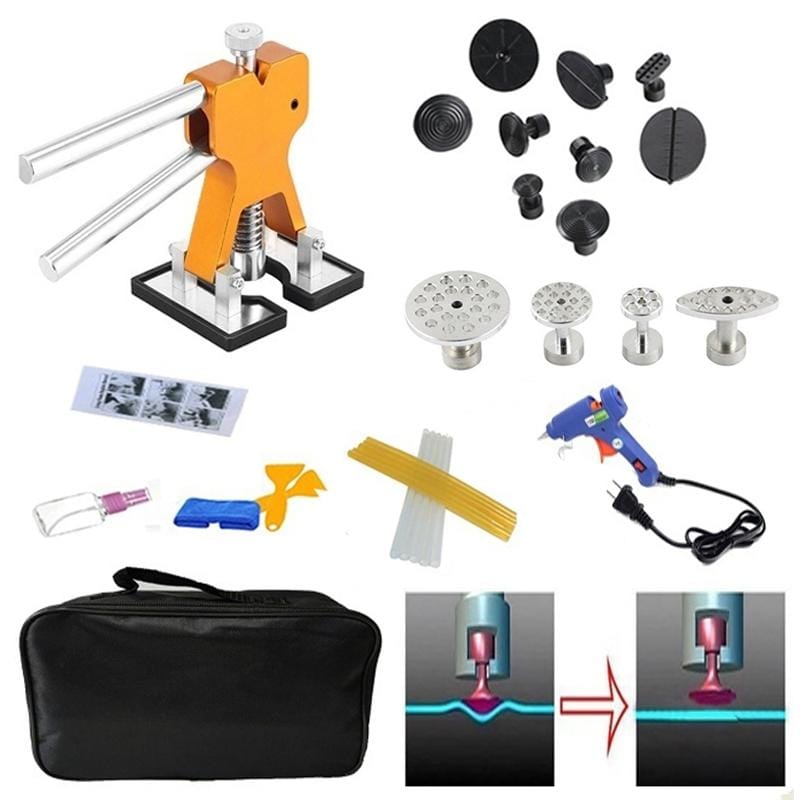 29 PCS Auto Car Dent Lifter-Glue Puller Aluminium Alloy Tab Bodywork Repair Tools Kit, with 20W Glue Gun, US Plug or EU Plug