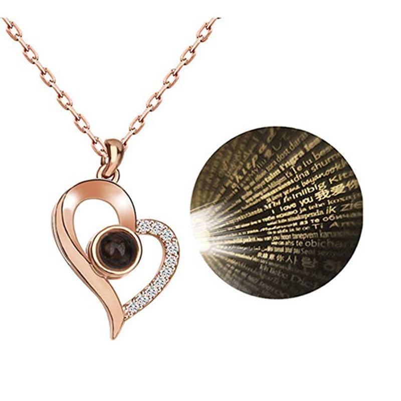 100 Language I Love You Projective Girl Heart Pendant Necklace Jewelry (Style2)