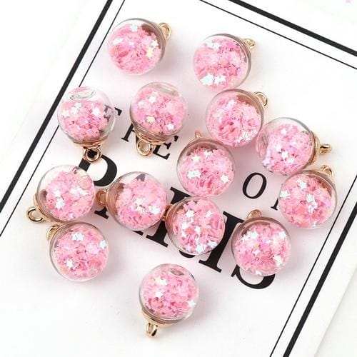 50pcs 16mm Colorful Transparent Glass Ball  Star Charms Pendant (PinK)